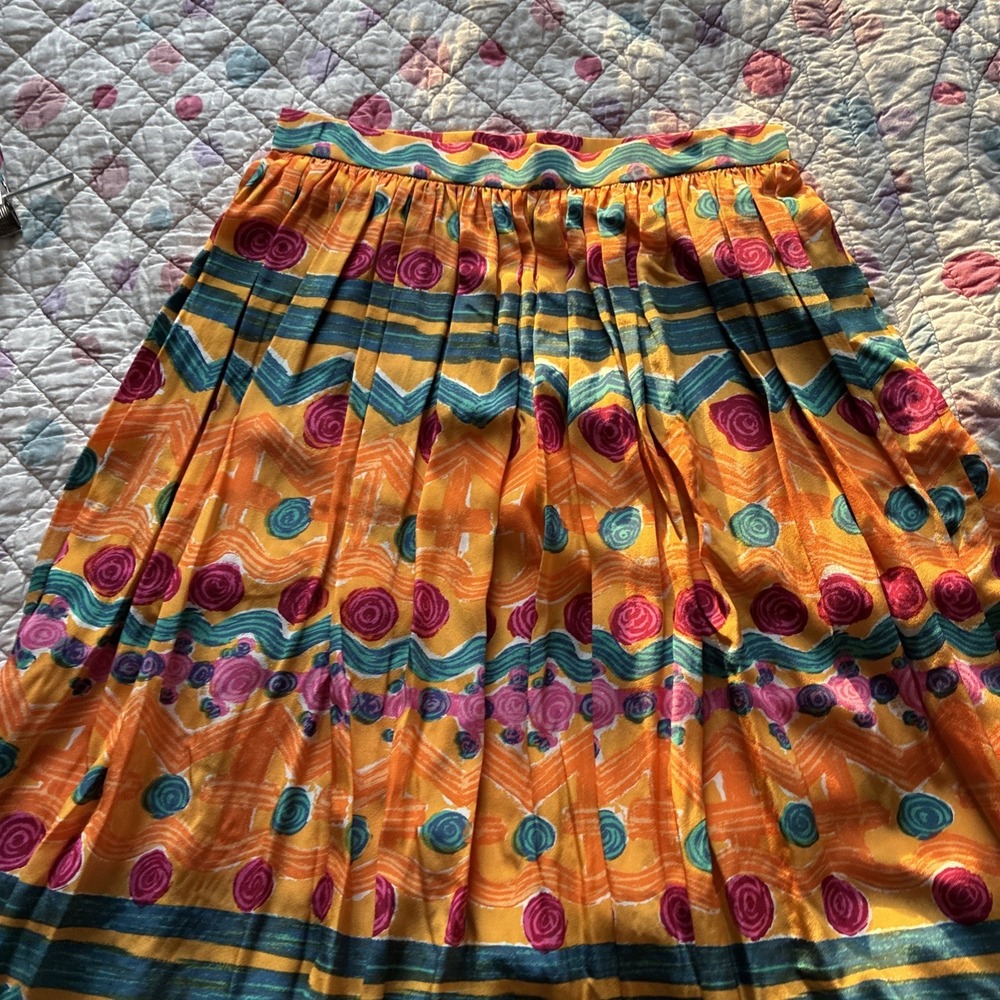 VTG Miss O By Oscar De La Renta Pleated Midi Aztec Skirt RUNS SMALL Size 6 Boho - Picture 8 of 14